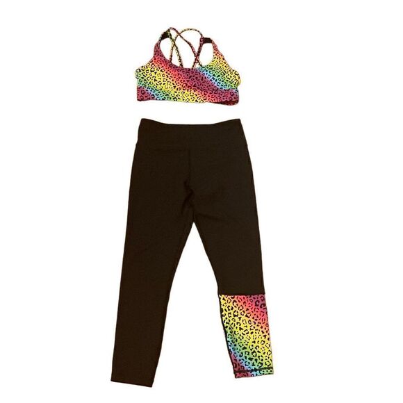 Zyia Active Rainbow Leopard Light n Tight Black Leggings Size 8-10 - Picture 4 of 4